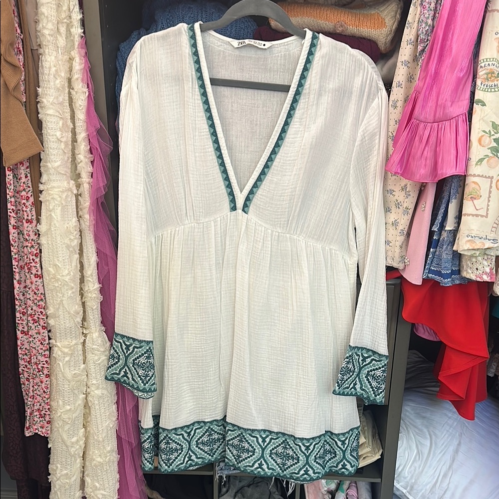 White and Green Women's Top